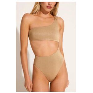 GOLD! NWT Vitamin A "Aden" Cut Out One Piece - Golden Glow Metallic, size M